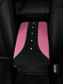 1 件装汽车扶手垫，带水钻和刺绣 PU 皮革，防水舒适中央控制垫，汽车配件 - 粉色 - 查看 3