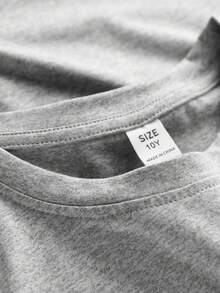 Camiseta de manga corta con cuello redondo de unicolor fresca para niño preadolescente, para el verano - Verde militar - Ver 5