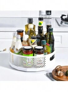 1pc Rotating Storage Box For Kitchen Oil Bottles And Soy Sauce, Drain Rack, Tabletop Desk Organizer,Kitchen Storage & Organization,Organizer,Organiser,Decor,Decorations - White - View 1