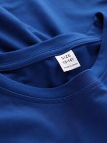 2024春夏款少年時尚心形標語圓領T恤 - 藍色 - 查看 5