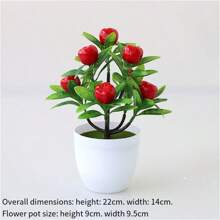 1 pièce Plantes en pot artificielles mini, fruits artificiels, citron/pêche/orange/fraise/gros fruit rouge/pomme/bonsaï, feuilles vertes factices, pot en plastique blanc pour décoration de la maison, table, bureau, salle de bain, décoration de jardin, plante d'extérieur, jardinage, fleurs artificielles