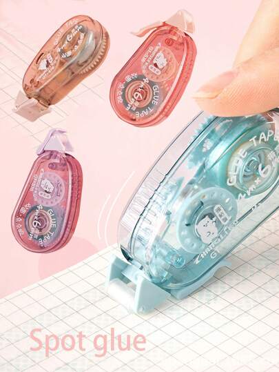 4pcs/2pcs/1pc 4m Long 6mm Width Student Office Dot Masking Tape, Transparent Stationery Correction Tape, Random Color Back To School