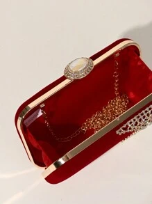 Elegante bolso de mano con brillo de terciopelo mini y pedrería para mujer