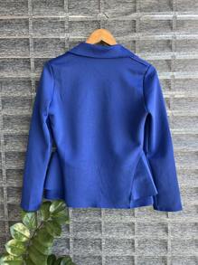 Women's Formal Blazer With Ruffle Details On The Sides, Thick Neoprene Fabric - Blue - View 2
