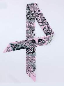 1條2024栩栩如生樹紋印花緞子女士圍巾，多功能手柄包裝，髮帶，領巾 - A - 查看 3