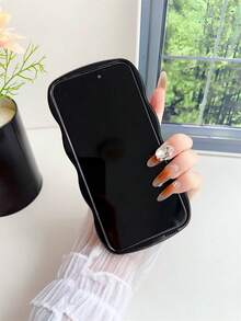 Étui de téléphone en TPU souple à double couche d'huile pailletée 3D, couleur unie de grande vague, anti-choc, anti-transpiration, anti-empreintes digitales, résistant à l'usure, résistant à la décoloration, compatible avec iPhone - Noir - Voir 9