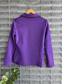 Women's Formal Blazer With Ruffle Details On The Sides, Thick Neoprene Fabric - Purple - View 2