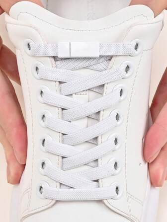 1pair Magnetic Closure Elastic No-Tie Shoelaces, White Color, Fashionable & Versatile, Suitable For Sneakers And Sports Shoes,Casual Shoes,White Shoes,Basketball Shoes,Trainers Running Shoes