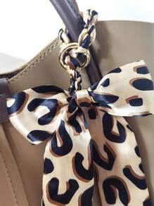 1 pieza Accesorio para bolso/llavero con lazo y estampado de leopardo simple, llavero con lazo para el Día de San Valentín - Beis - Ver 3