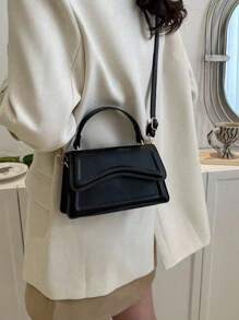 Lightweight,Business Casual Mini Square Bag Elegant Black Top Handle Flap PU For Teen Girls Women College Students,Rookies & White-Collar Workers Perfect For Office,College,Work ,Business,Commute,Outdoors, Travel, Outings - Black - View 3