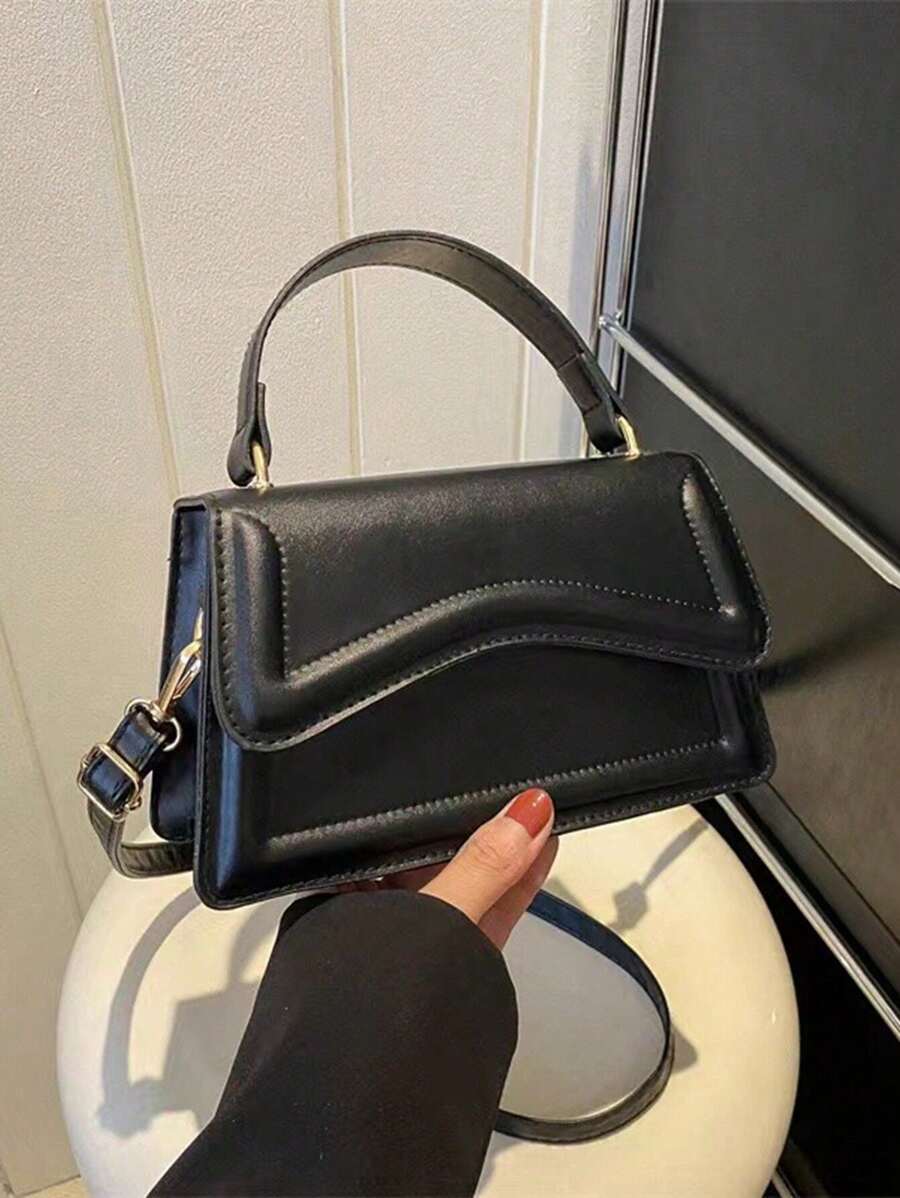 Lightweight,Business Casual Mini Square Bag Elegant Black Top Handle Flap PU For Teen Girls Women College Students,Rookies & White-Collar Workers Perfect For Office,College,Work ,Business,Commute,Outdoors, Travel, Outings - Black - View 1