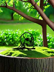 1入鐵製庭院、花園樹桩骷髏頭裝飾物，用於萬聖節，草坪圍欄牆壁裝飾 - 黑色 - 查看 3