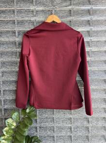 Women's Formal Blazer With Ruffle Details On The Sides, Thick Neoprene Fabric - 酒紅色 - 查看 2