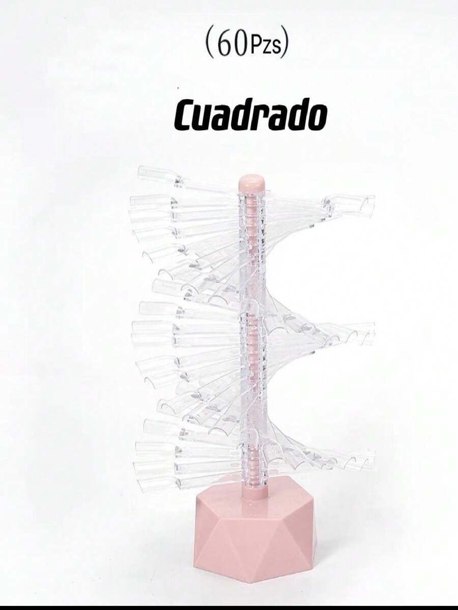 Muestrario de espiral. 60 piezas.  punta oval . Único color cristal y base rosa. Ideal para exhibir tonos, efectos y técnicas de mano alzada. - Rosa - Ver 1