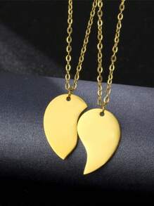 1 para spersonalizowany naszyjnik dla par damski spersonalizowany w kształcie serca rzeźbiony naszyjnik z imieniem biżuteria ze stali nierdzewnej na prezent - Złoto - Zobacz 7