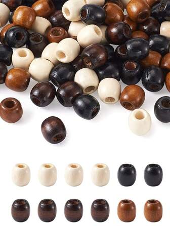 100Pcs/Bag 11*12mm Large Hole 5mm Barrel Wood European Loose Beads Mixed Colors Natural Wooden Dreadlock Hair Braid Beads