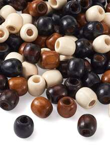 100颗/袋 11*12毫米大孔 5毫米桶形木珠 欧洲散珠 混色 天然木质脏辫发饰 发夹、学习用品、发饰、头饰、女士发饰 - 彩色 - 查看 3