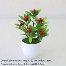 1 pièce Plantes en pot artificielles mini, fruits artificiels, citron/pêche/orange/fraise/gros fruit rouge/pomme/bonsaï, feuilles vertes factices, pot en plastique blanc pour décoration de la maison, table, bureau, salle de bain, décoration de jardin, plante d'extérieur, jardinage, fleurs artificielles