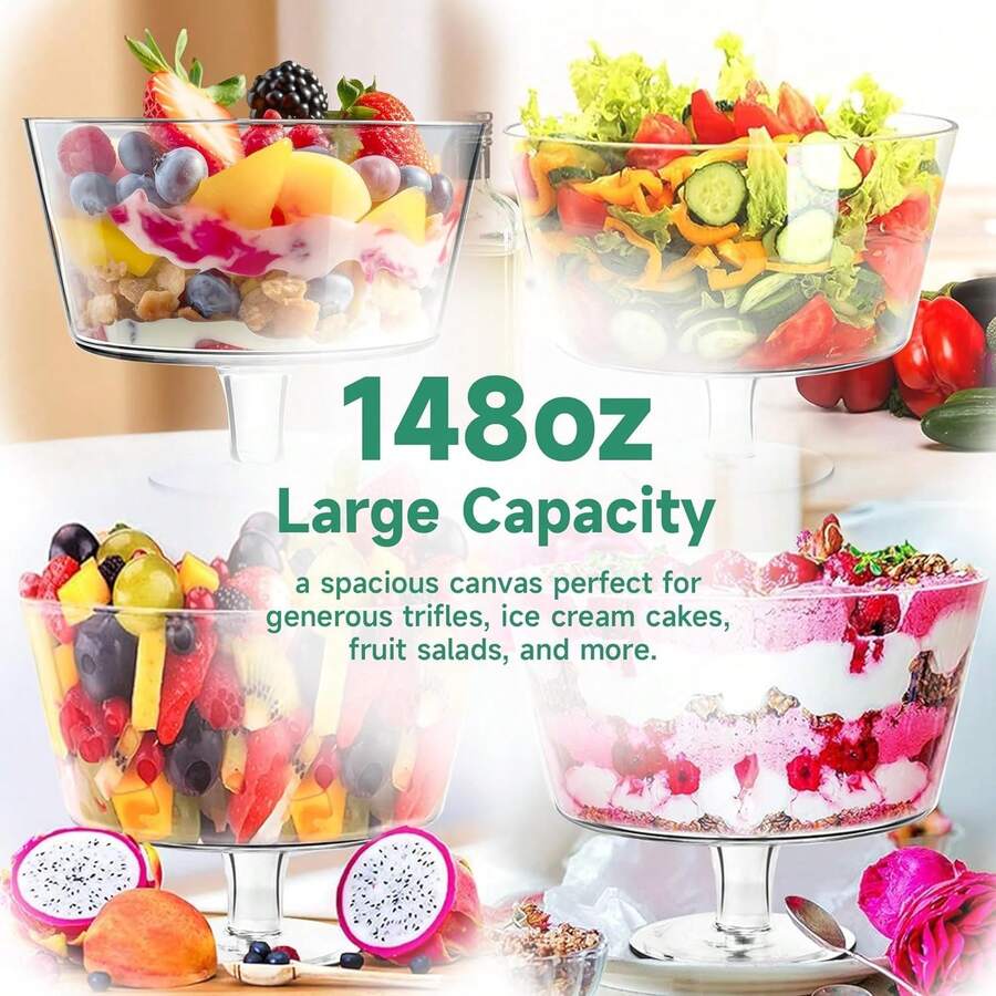 148oz Trifle Bowl With Pedestal, Modern Glass Round Party Dessert
