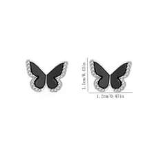 1 par de pendientes de botón con mariposa de cristal - Plateado - Ver 4