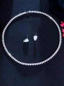 3pcs/Set Fashionable Luxury Water-Drop Cubic Zirconia Women Earrings Necklace Jewelry Sets For Wedding Party Daily Wear