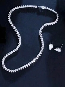 3pcs/Set Fashionable Luxury Water-Drop Cubic Zirconia Women Earrings Necklace Jewelry Sets For Wedding Party Daily Wear