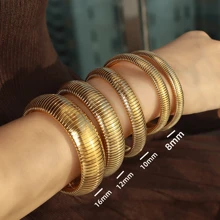 1pc 18K Gold Plated Women's Wide Cuff Bracelet, Stainless Steel Stretchable Bangle, A Gift For Mom