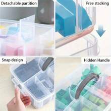 1 pieza Contenedor de almacenamiento con compartimentos, contenedor de almacenamiento portátil y de mano, contenedor de almacenamiento de herramientas desmontable y con capas para destornillador, tijeras, organizador doméstico a prueba de polvo para bloques de construcción, rompecabezas, accesorios para el cabello, collares, pulseras, aretes, anillos, sujetadores para el cabello, organizador de maquillaje - transparente - Ver 5