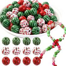 10pcs  16mm  Watermelon  Wooden  Beads  For  Crafts  Round  Fruit  Colorful  Summer  Wooden  Beads  Spacer  Beads  For  DIY  Jewelry  Craft  Bracelet   Necklace  Making - Round Beads - View 1