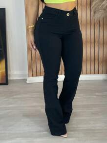 Women's Plain Black Flare Jeans, New 2025 Model - 黑色 - 查看 3