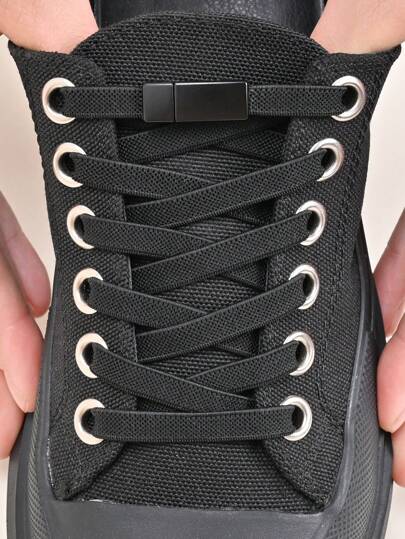 1pair Magnetic Buckle Elastic No Tie Shoelaces, Black Color, Fashionable And Versatile, Suitable For Sneakers And Sports Shoes,Casual Shoes, Shoes Accessories Gift Ideas
