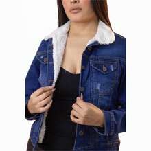 Chamarra Colombiana de Mezclilla Stretch con Forro de Borrega - Azul lavado oscuro - Ver 2