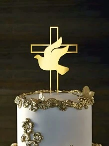 1 pieza Nuevo topper para pastel acrílico de paloma y cruz para fiestas y decoraciones de bautizo de bebé - Multicolor - Ver 10
