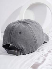 1件男士刺繡NY洗水棒球帽，帶可調節帶，適用於戶外休閒棒球帽 - 灰色 - 查看 2