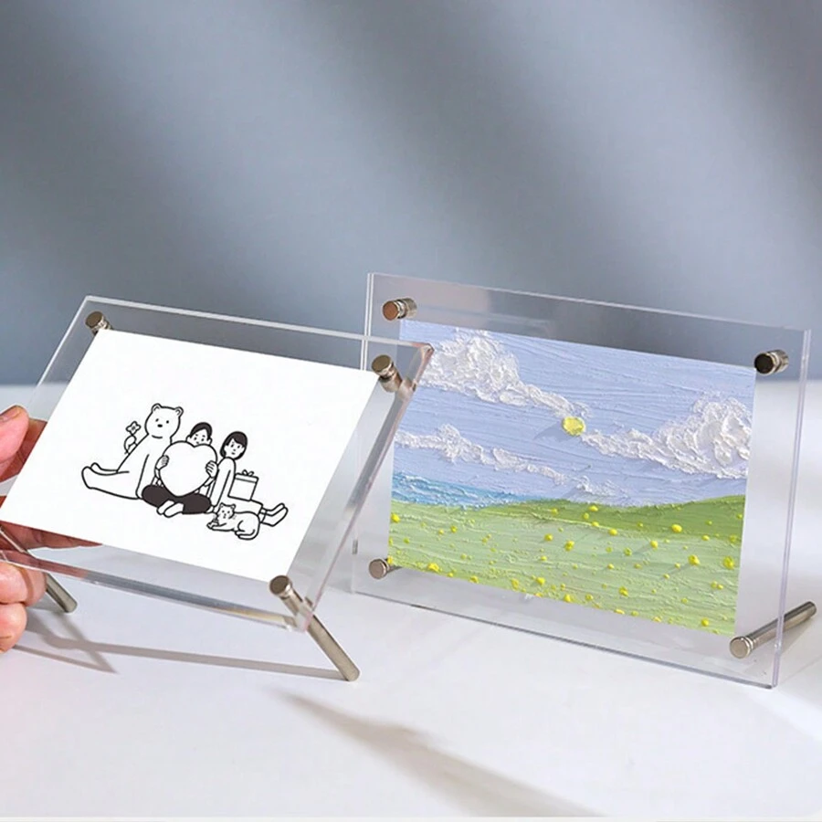 1 pieza Portafoto acrílico transparente con soporte para escritorio para imagen/tarjeta de estrella encantadora - transparente - Ver 1