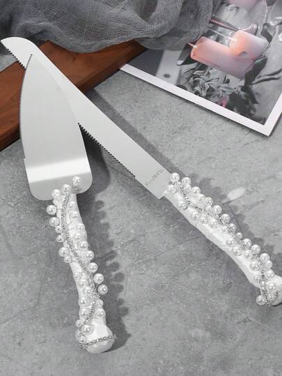 1套新款塑料手柄鑲鑽餐具組，適用於婚禮裝飾