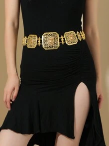 A Gold Zinc Alloy Square Waist Lead Inlaid With Champagne Large Gemstone Hollow Pattern Design Belt, To Meet The Wedding Party To Wear A Hundred Belts, Can Be Used As A Bride Gift, With A Bohemian Style Of A Gorgeous Belt - Popular Romantic Style - View 4