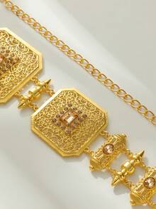 A Gold Zinc Alloy Square Waist Lead Inlaid With Champagne Large Gemstone Hollow Pattern Design Belt, To Meet The Wedding Party To Wear A Hundred Belts, Can Be Used As A Bride Gift, With A Bohemian Style Of A Gorgeous Belt - Popular Romantic Style - View 2