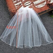 2pcs /Set Simple Style Faux Pearl Wedding Veil With Comb Short Veil & Pearl Earrings Combination For Women Photo Accessories, Party, &; Elegant Beautiful