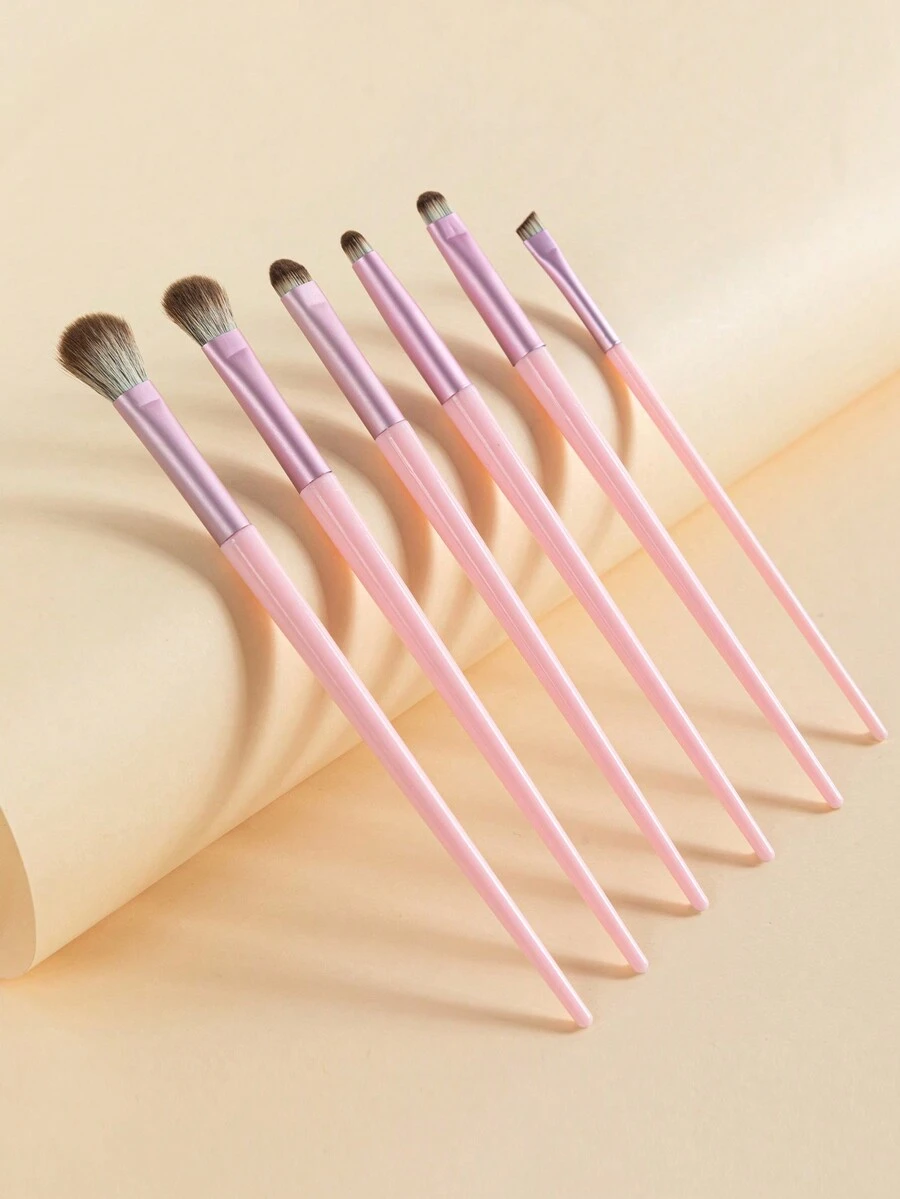 6pcs Eye Makeup Brushes Set Including Angled Eyeliner, Detail Shader, Blending Brush, Smudge Brush - Pink - View 1