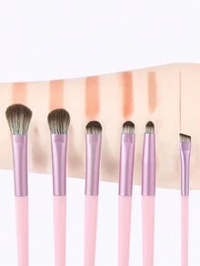 6pcs Eye Makeup Brushes Set Including Angled Eyeliner, Detail Shader, Blending Brush, Smudge Brush - Pink - View 5