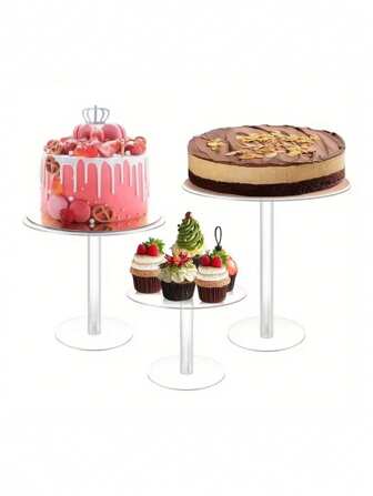 3pcs Acrylic Cake Stand Clear Round Tower Cupcake Stands Plastic Fruit Plate Rack, Multi-Layer