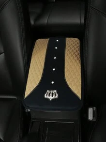 MEIKAXIU 1入車用置物盒靠墊，車臺中央控制臺加寶石防水皇冠刺繡仿羊皮金屬蓋墊，閃閃發光舒適汽車配件 - 米色 - 查看 4