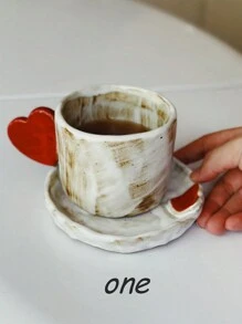 1 套北欧风格心形陶瓷杯碟，极具吸引力的创意美式拿铁咖啡杯碟，家用饮水杯，早餐和牛奶，高品质茶杯，节日礼物，生日祝福 - 彩色 - 查看 3