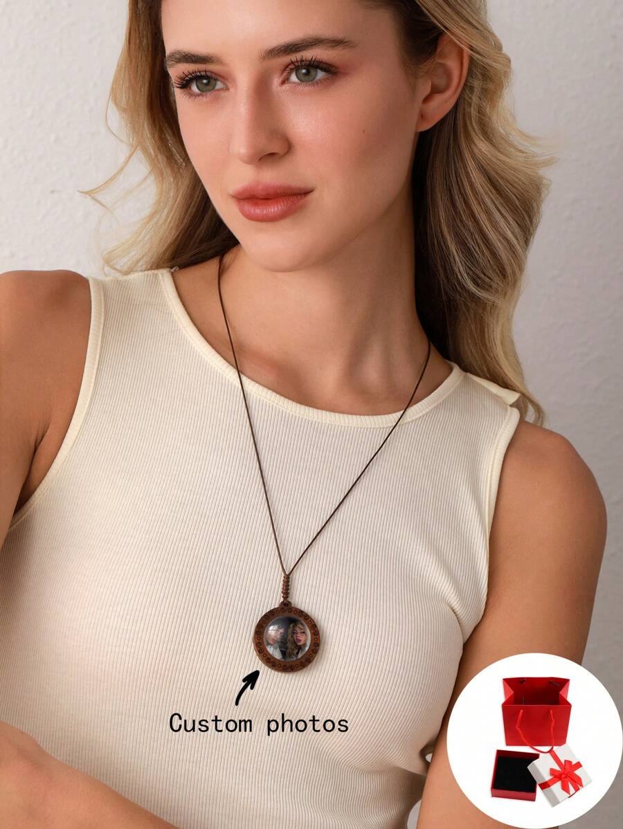 可定制的扎染寶石吊墜項鍊，帶家庭寵物或情侶吊墜，適合日常佩戴、送禮、紀念 - 棕色 - 查看 1