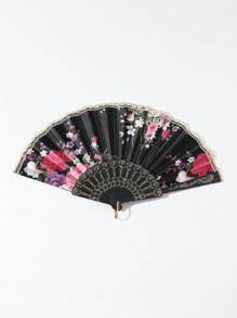 1pc Decorative Printed Fabric Fan With Gold Lace, Foldable And Portable For Dancing - Multicolor - View 14