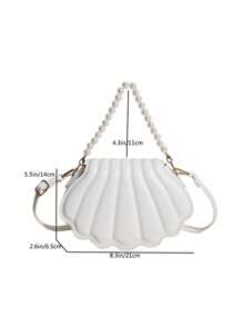 HELLO WEEKEND 1pc Faux-Leather Portable Handbag With Pearl Chain Straps And Flap Closure, Suitable For Women Daily Use