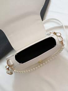 HELLO WEEKEND 1pc Faux-Leather Portable Handbag With Pearl Chain Straps And Flap Closure, Suitable For Women Daily Use