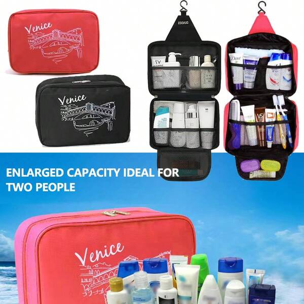 1 pièce Sac de maquillage de voyage, sac cosmétique portable à double couche, grande capacité, étui de maquillage imperméable, accessoires de cosmétiques pour tous vos besoins en cosmétiques, organisez vos essentiels de voyage !! Organisateur de stockage de maquillage, étui de maquillage