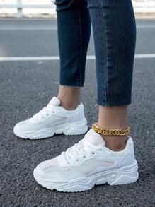 Zapatos planos blancos para mujer de punta redonda con encaje, transpirables, simples y casuales para uso en exteriores con estilo - Blanco - Ver 1